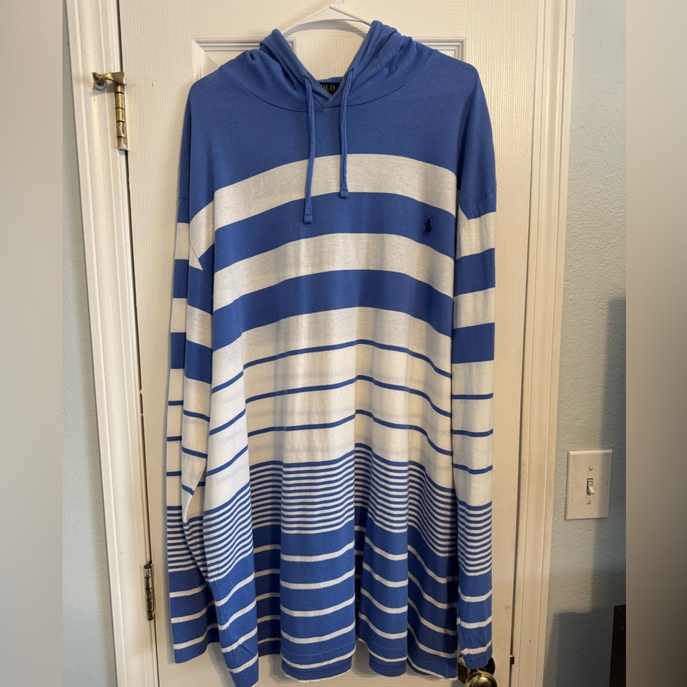 Ralph Lauren Blue and White Striped Hoodie